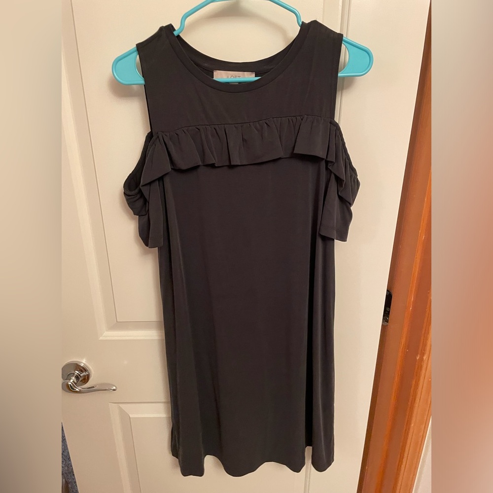 LOFT Size S Cut Out Shoulder Dress Gray/Blue